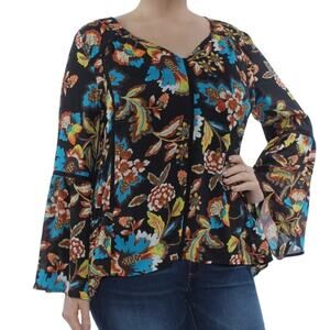 I.N.C. Woman Plus Size Floral Peasant Blouse Bell Sleeve Size 1X Boho Romantic